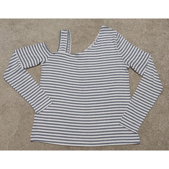 Cabi #4568 Dare Tee Style Gray & Off white Stripe Rib Knit Top Size Medium - Picture 5 of 7